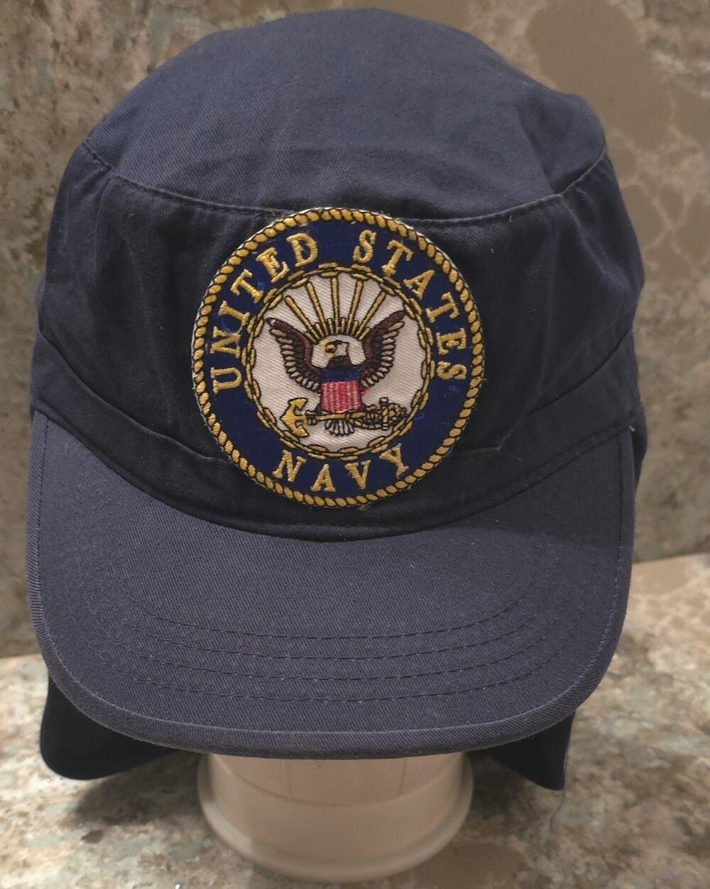 Vintage US NAVY Hat Cap Neck Flap Goat Mascot Cotton